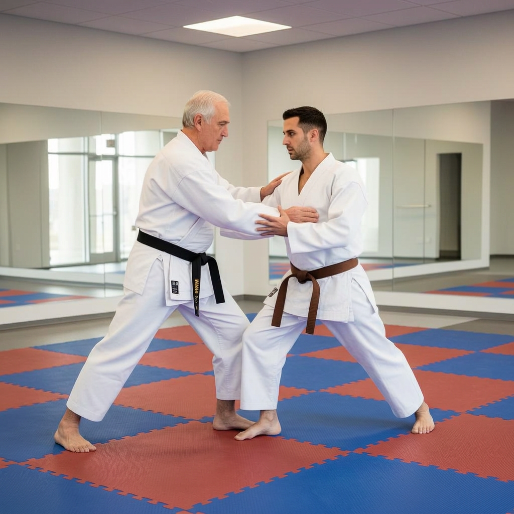 A Get Strong. student smiling proudly after class at Roman's Shin Karate in Hamilton