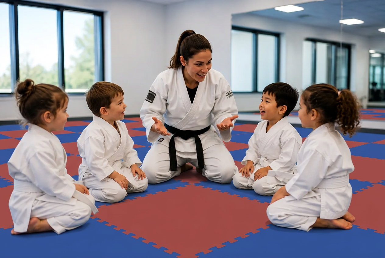 Is Your Preschooler students practicing drills during class at Roman's Shin Karate in Hamilton